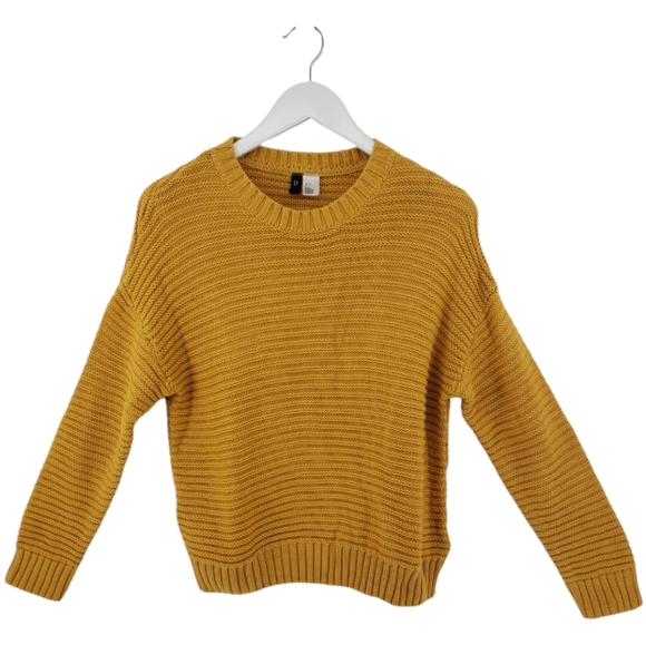 H&M Ribbed Sweater Small Mustard Crew Scoop Neck Textured - Picture 1 of 7